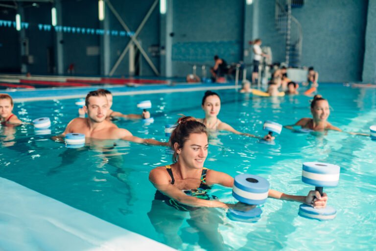 Aqua aerobics, healthy lifestyle, water sport